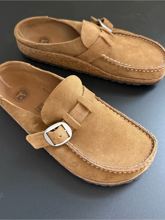 Birkenstock Shoes - Suede Buckle Slip-On Loafers in Tan